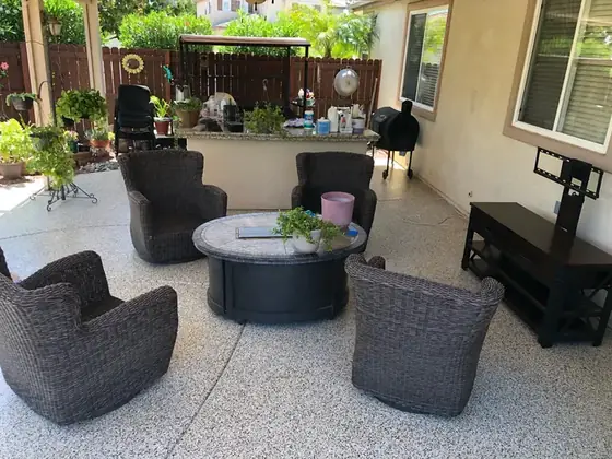 Covered patio decorative flake coating by Epoxy Pros