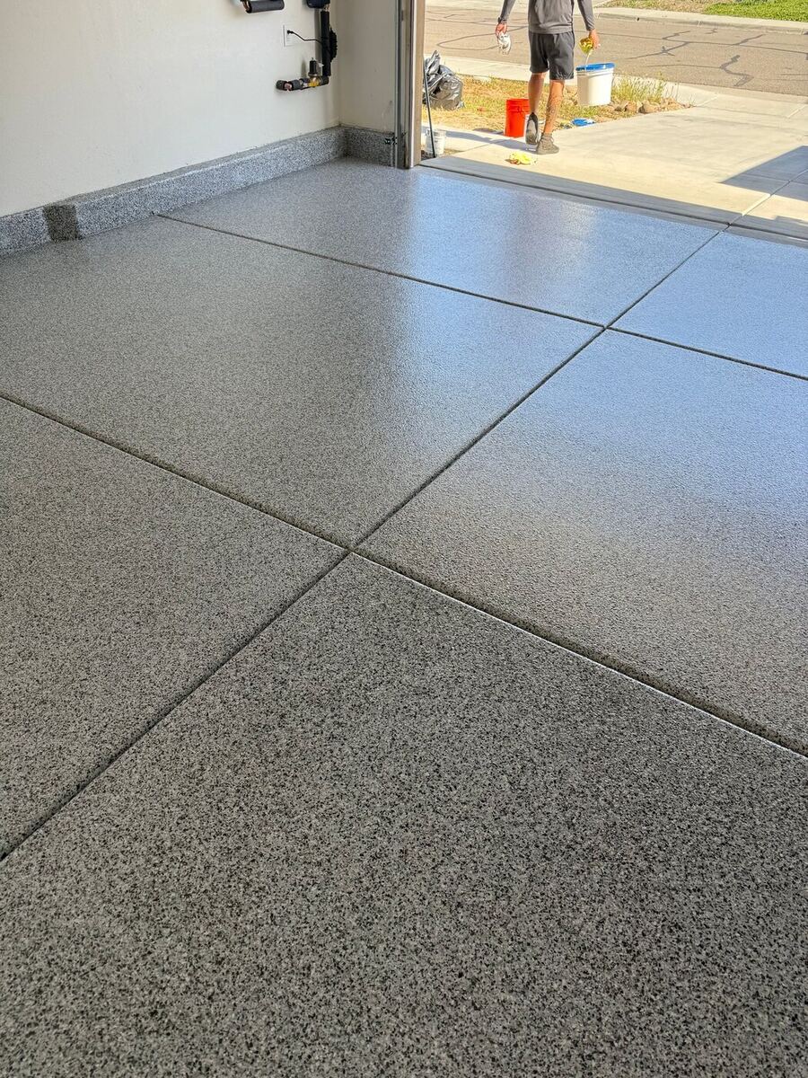 Finished epoxy garage floor with clean control joints