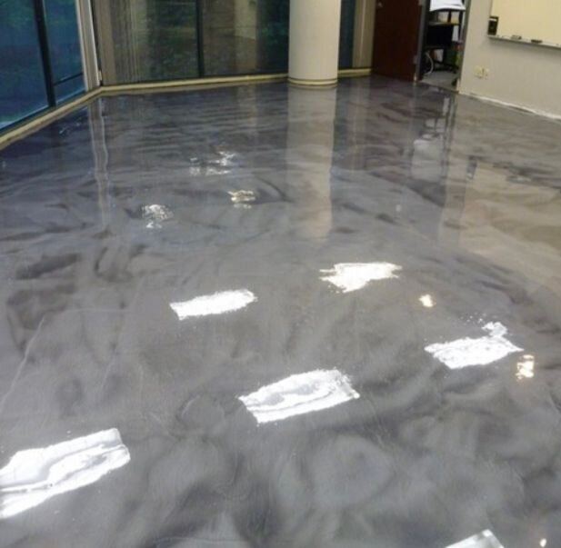 Glossy epoxy floor finish detail