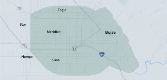Map showing Epoxy Pros service area across Meridian, Boise, Nampa, Star, Eagle, and Kuna