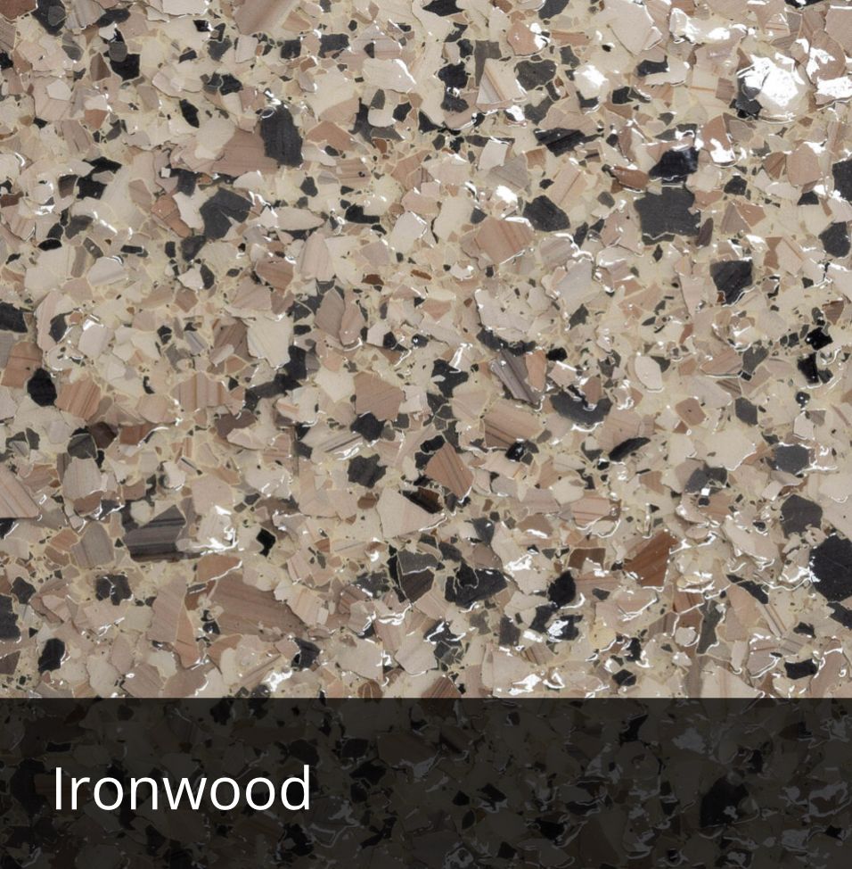 Ironwood decorative epoxy flake sample